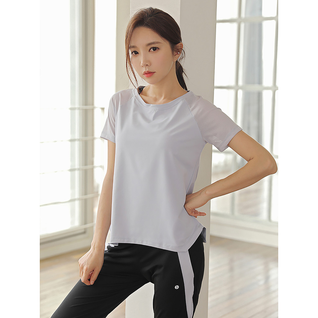 Esportes topo feminino verão fino roupas de secagem rápida camiseta lazer ao ar livre solto Fitness Yoga meia manga corr