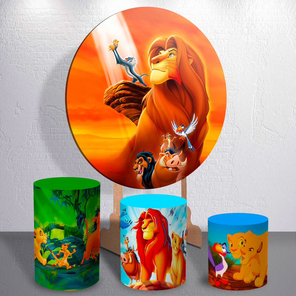 PainCapas Trio de Cilindro Paineel Redondo Festa Infantil Com Capas Trio de Cilindro Tema Simba Rei Leão Selva Decoração