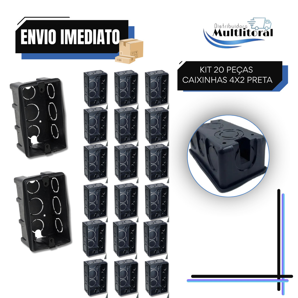Kit 20 Caixa De Luz Preta 4x2 Para Embutir Tomada Energia Iluminação Reforçado - Promoção