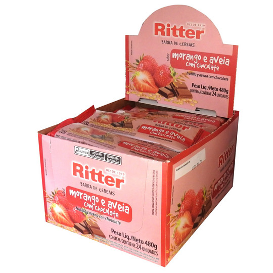 Barra De Cereal Morango E Aveia Com Chocolate Ritter Com 24 Unidades De 20g