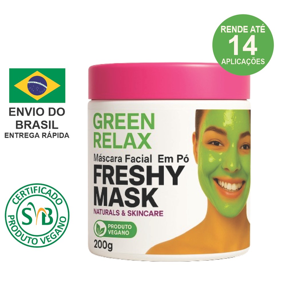 Imagem Fresh Mask Green Relax Chá Verde – Máscara Facial Detox em Pó Calmante e Antioxidante