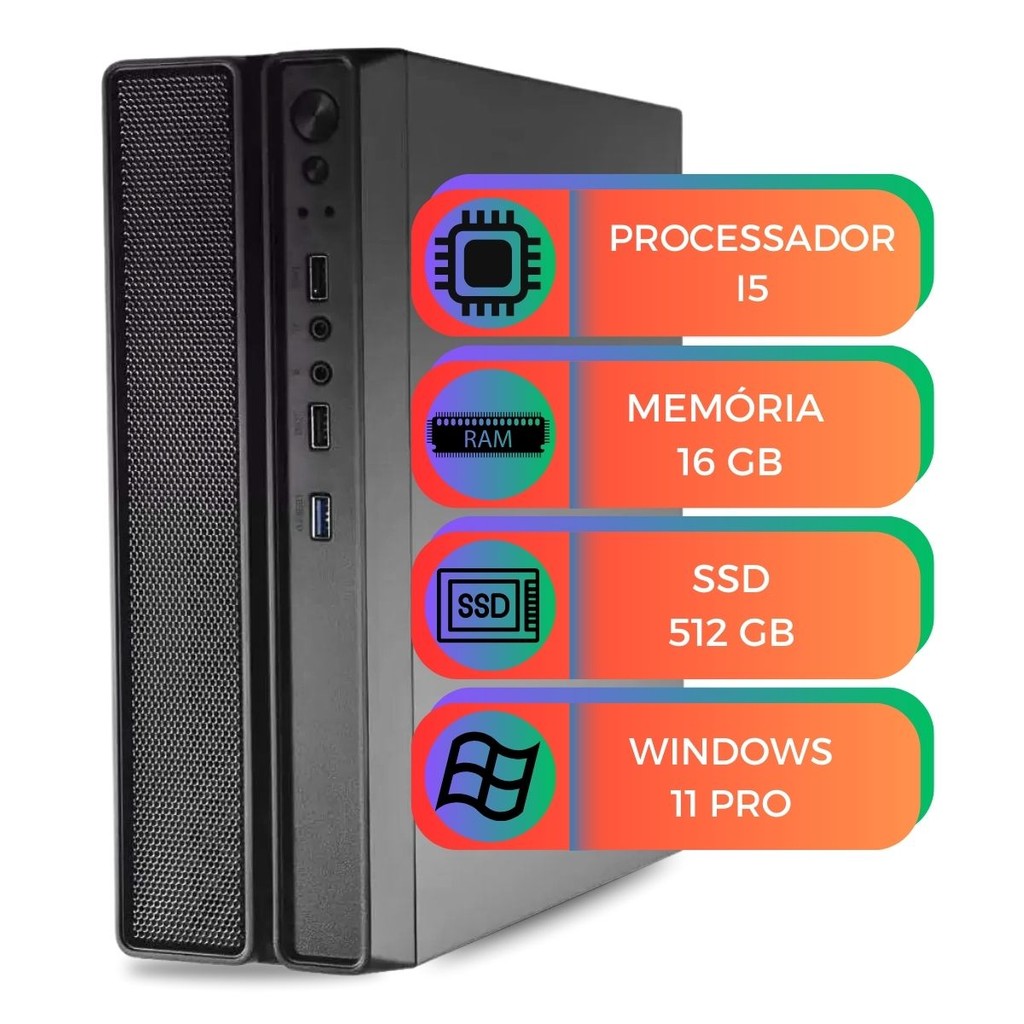 Computador Slim Case Core i5 3ª Geração RAM 16GB SSD 512GB Windows 11 Pro MultiPc