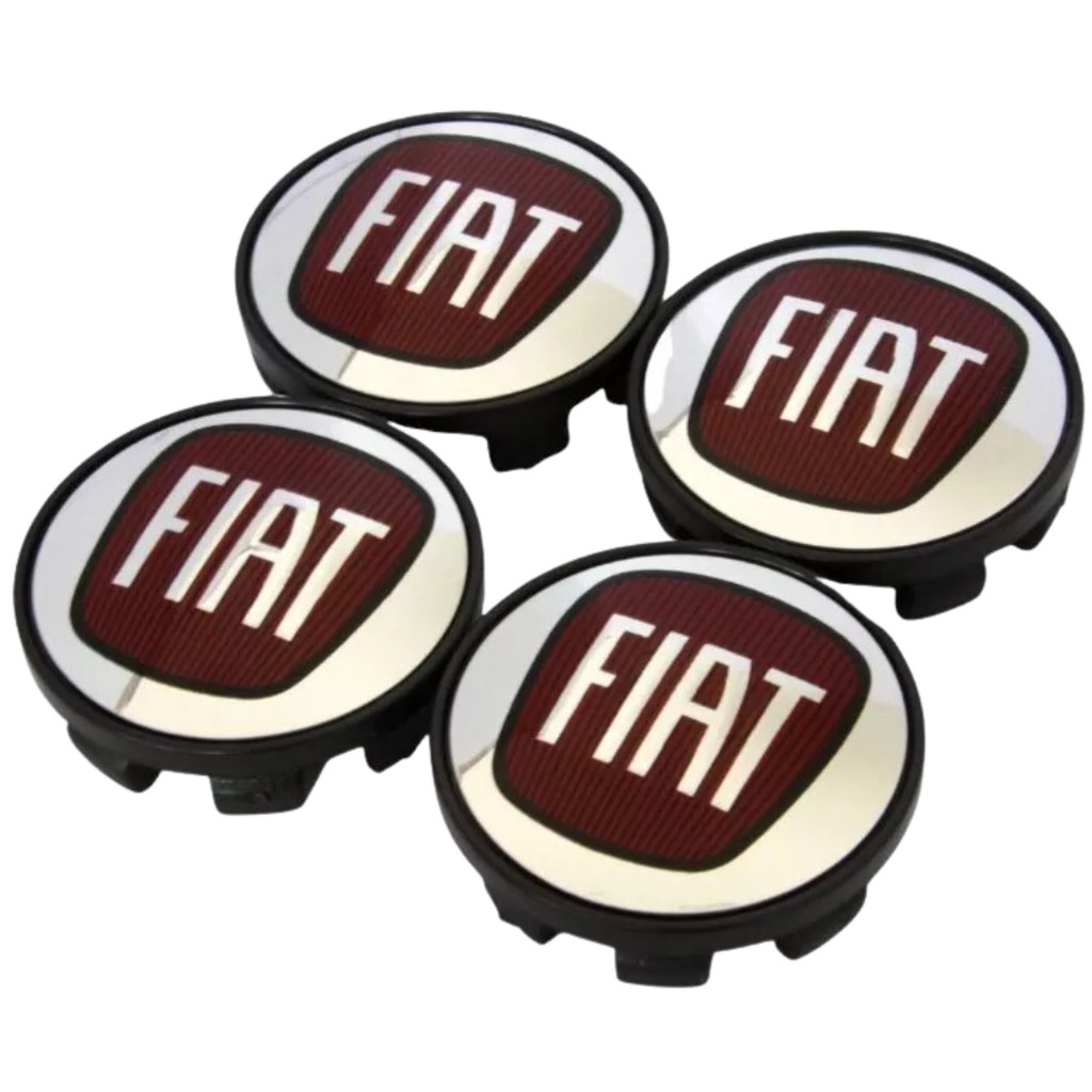 Kit Calotinhas Centro de Roda Miolo Calota Fiat Vermelho Uno Strada Mobi Argo 55mm