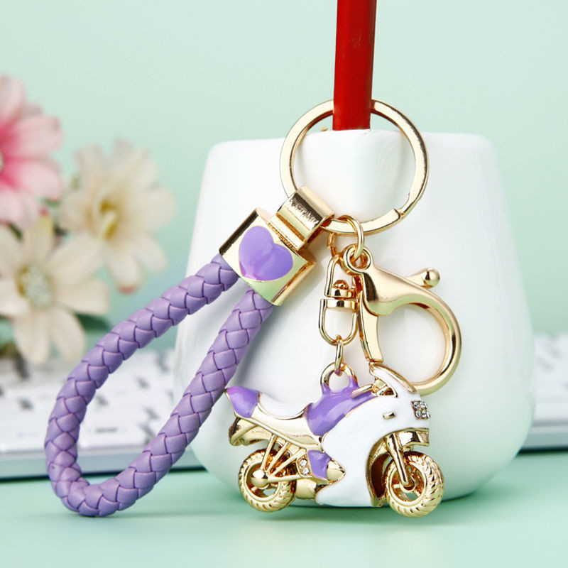 Diamante motocicleta carro chaveiro feminino ins coreano bonito criativo saco pingente dos desenhos animados chaveiro an