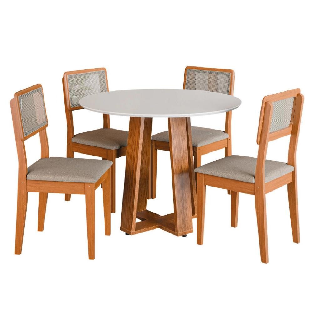 Conjunto Sala de Jantar Mesa Athenas Redonda 4 Cadeiras Santiago Dobuê em Oferta na Shopee