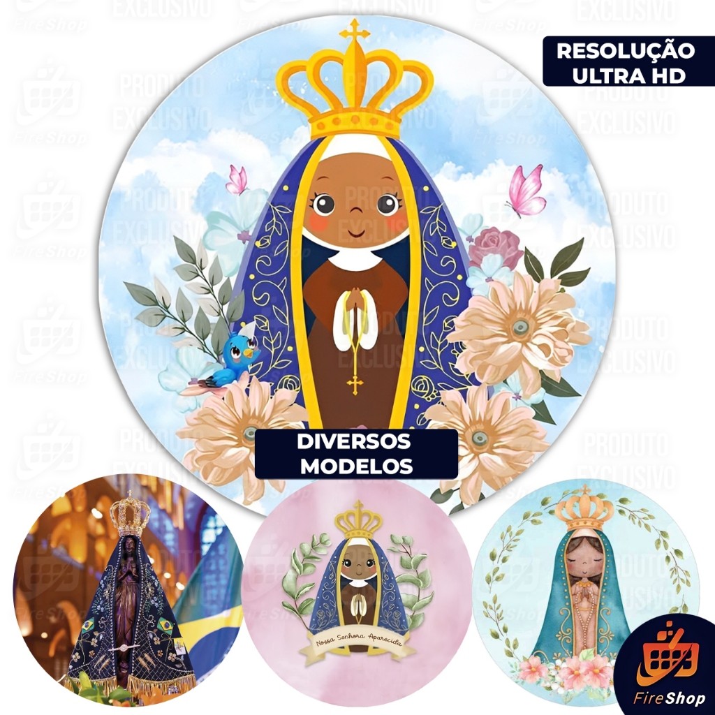 Capa Painel de festa 50x50 cm - Padroeira Nossa Senhora Aparecida -  DIVERSOS MODELOS - Tecido Sublimado C/ Elástico SUB