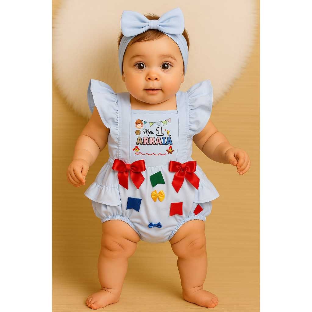 Body Bebê Salopete / Romper  Festa Junina – Meu Primeiro Arraiá Menina