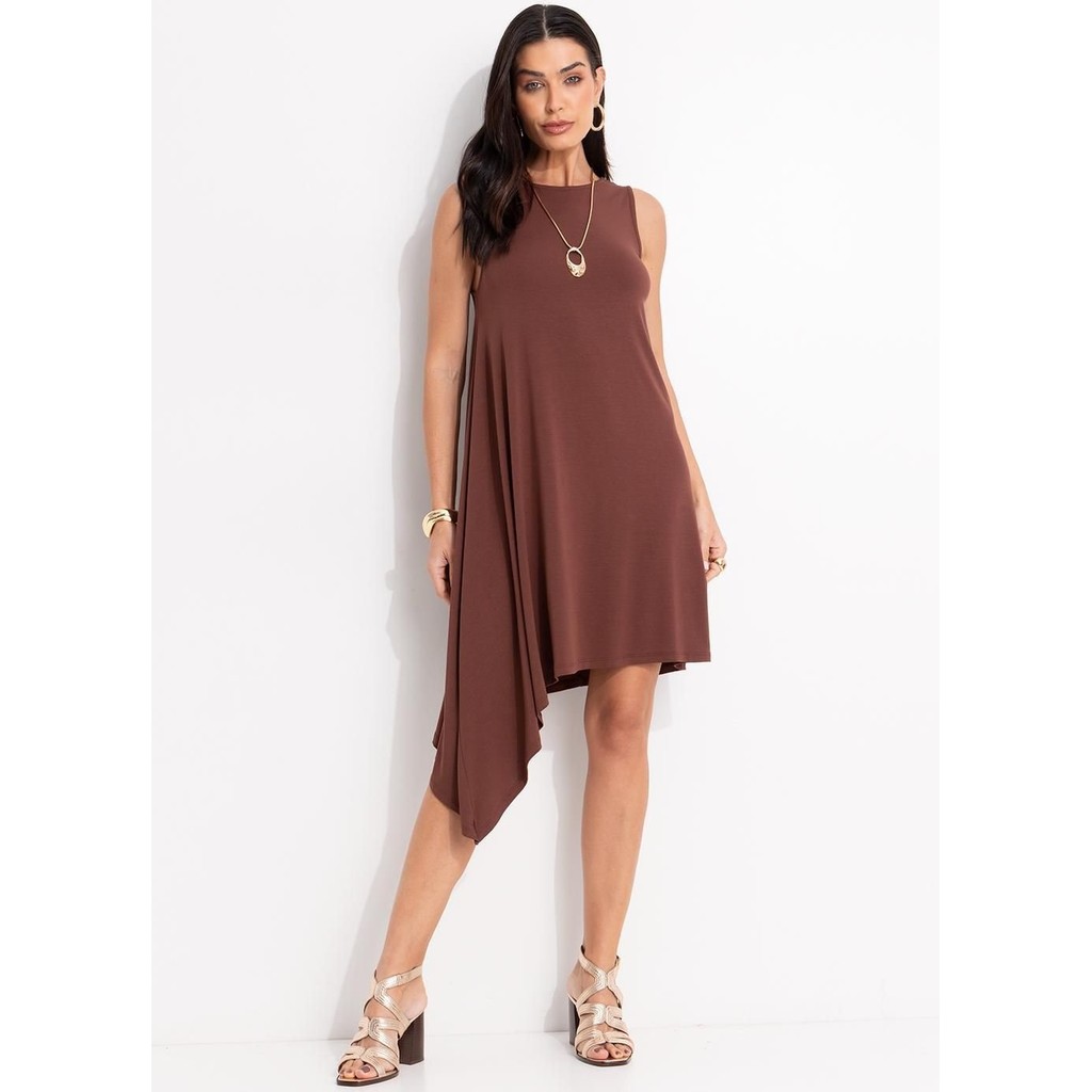 Vestido Em Malha De Viscose Marrom Quintess em Oferta na Shopee