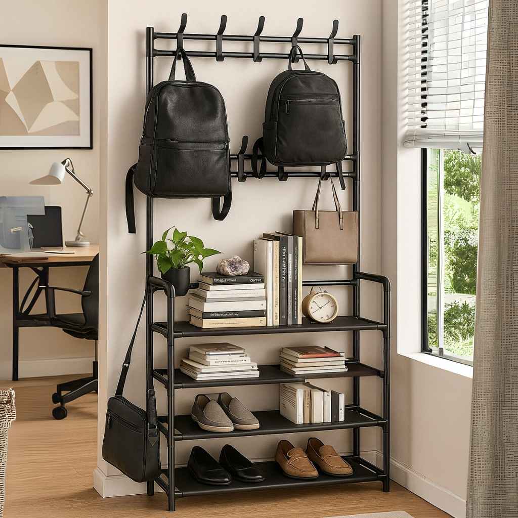 Arara de Roupas com Sapateira 4 Andares Cabideiro Organizador Multifuncional em Oferta na Shopee