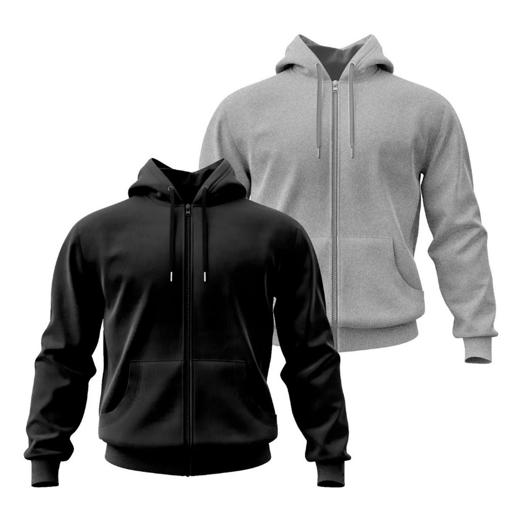 Kit 2 Moletons Canguru Zíper Algodão Blusa De Frio Com Capuz Jaqueta Unissex em Oferta na Shopee