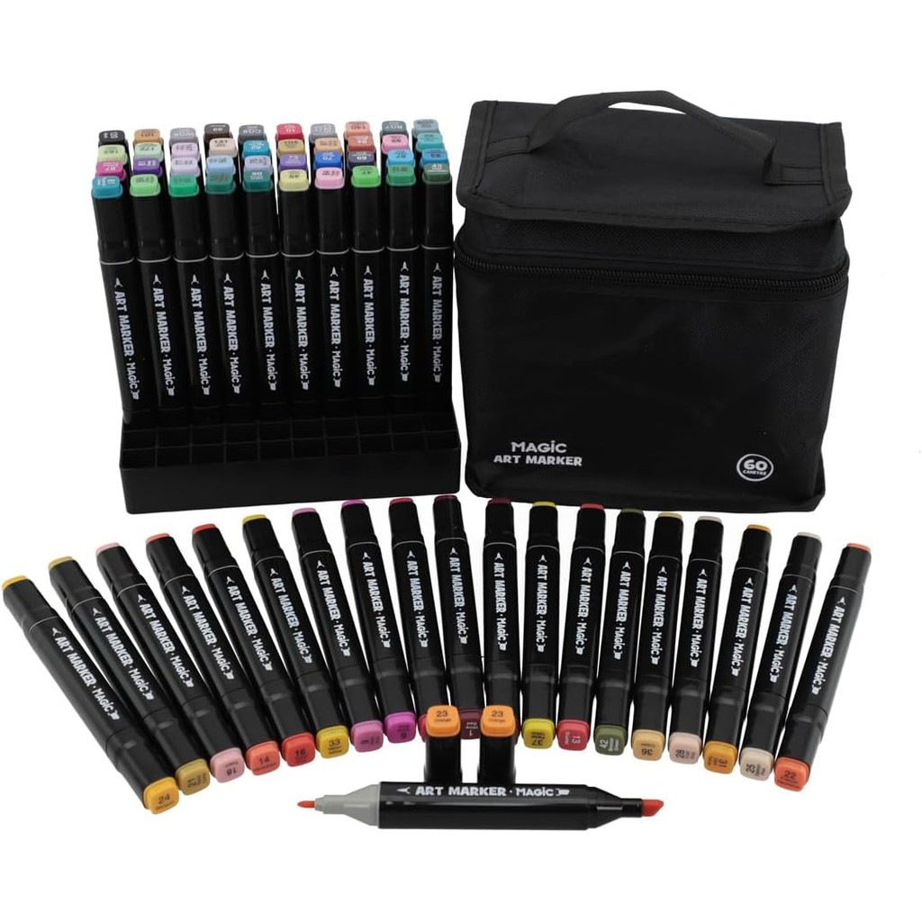 Caneta Marcador Para Colorir, Magic Kids, Art Marker, 60 Cores, Ponta Dupla, Com Bolsa em Oferta na Shopee