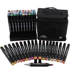 Caneta Marcador Para Colorir, Magic Kids, Art Marker, 60 Cores, Ponta Dupla, Com Bolsa