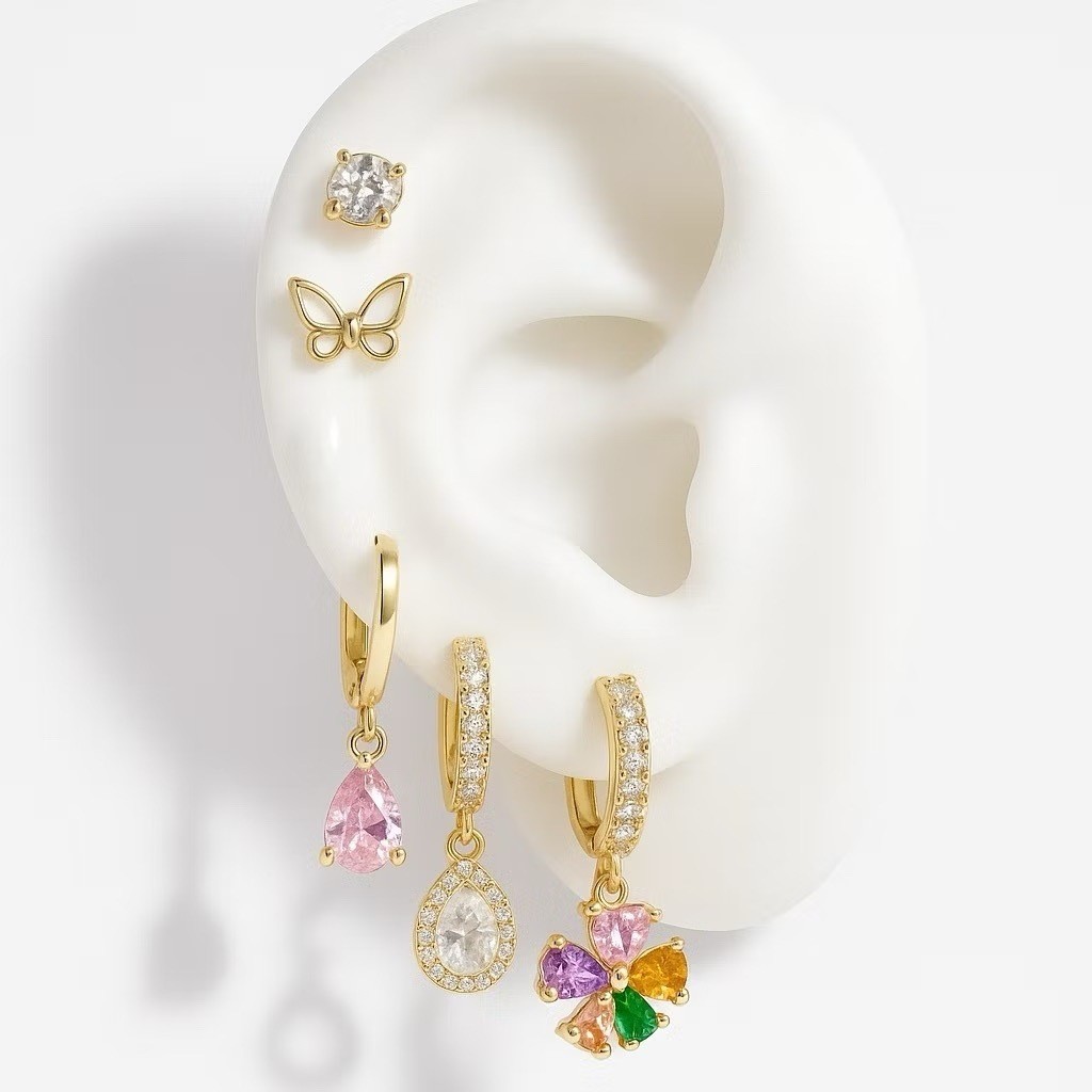 Conjunto de Brincos Femininos Semi Joia Dourado e Prateado com Argolas e Pingentes em Oferta na Shopee