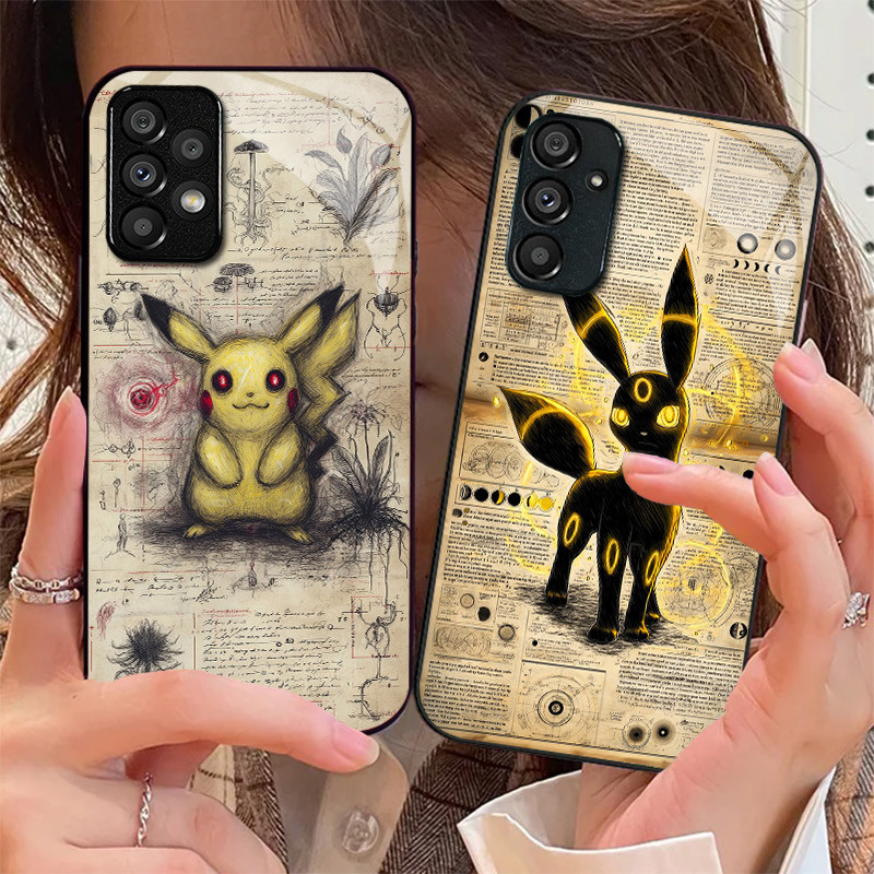 pokemon 09 Caso De Telefone Vidro Para Samsung Galaxy A16 A15 A25 A35 A55 A53 A54 A34 A14 A32 A52 4G 5G Capa A56 A54