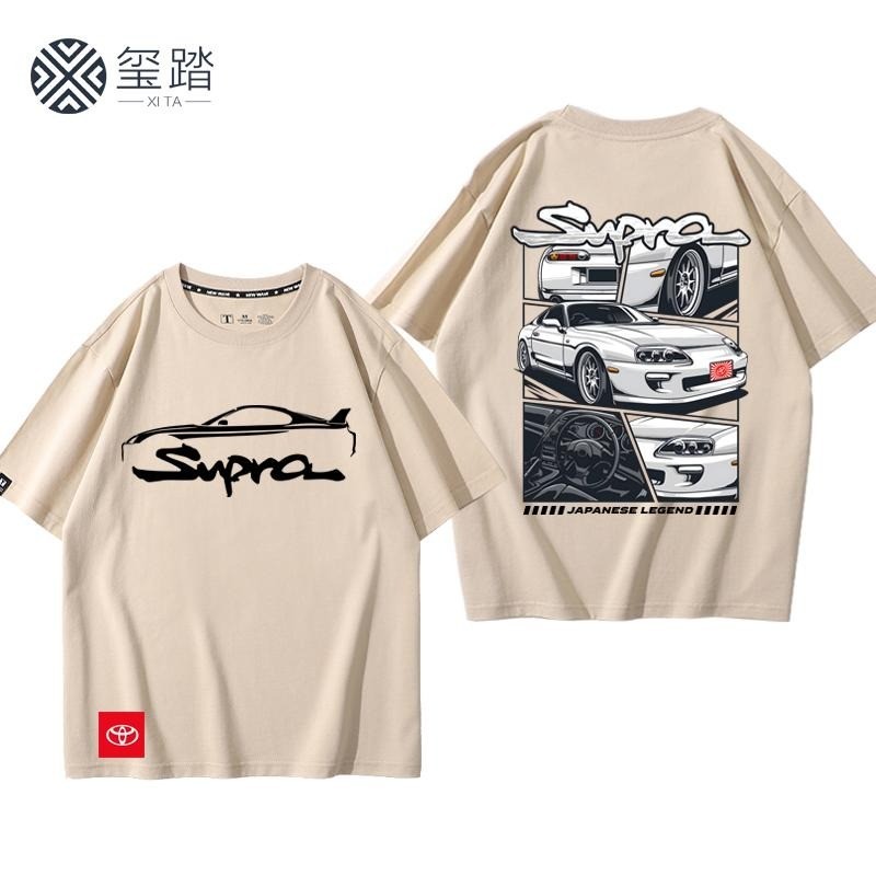 Toyota Bull Demon King SUPRA Padrão Mangas Curtas Carro Esportivo Clássico JDM Série Modificada Camiseta Masculina 100 %