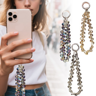 1 Pçs Bonito Contas De Cristal Telefone Cordão Bling Mão Corrente Chaveiro Acessório Elegante Feminino Pingente Decoraçã