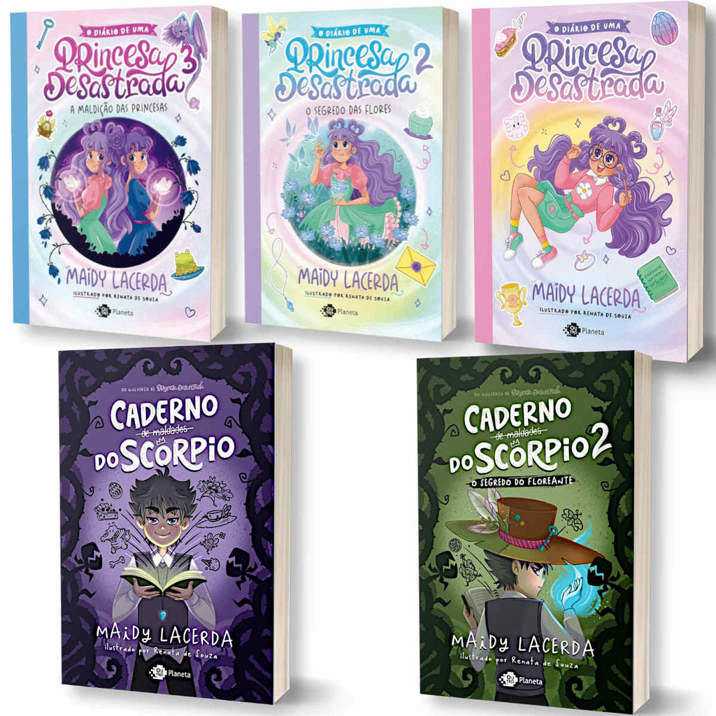 Kit Uma Princesa Desastrada Vol. 1, 2 e 3 + Caderno Maldades do Scorpio Vol. 1 e 2 - Maidy Lacerda