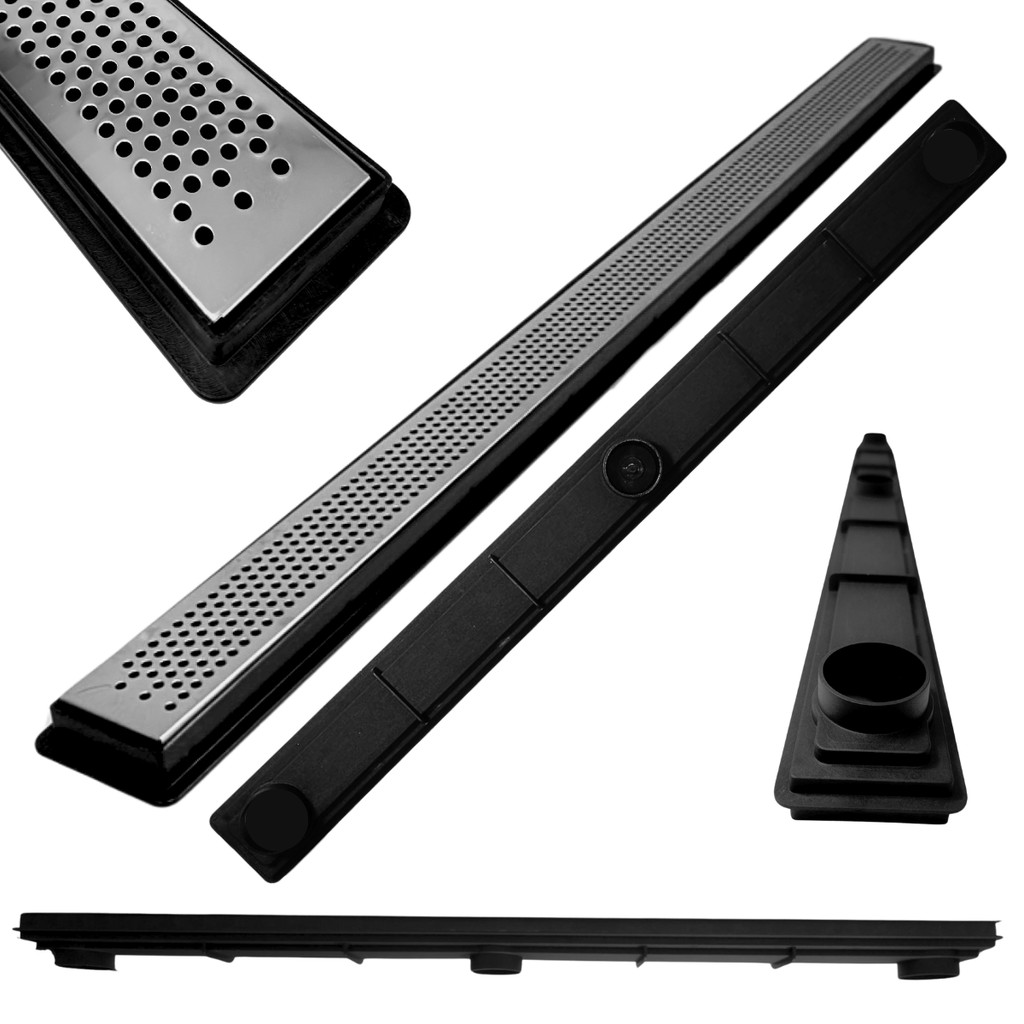 Ralo Linear Inox Perfurado Polido 5cm x 70cm Coletor Raso 3cm Preto