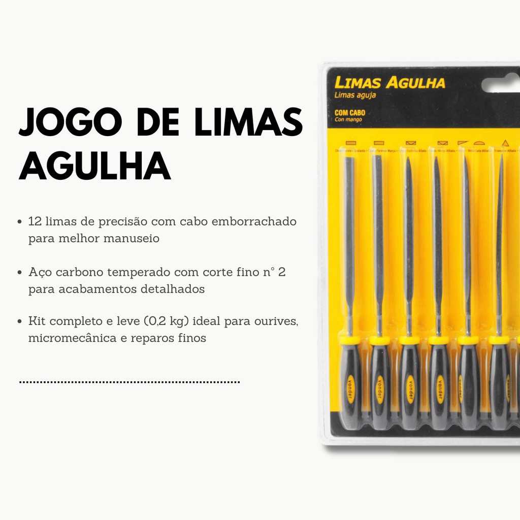 Jogo de Limas Vonder 12 Peças – Agulha com Cabo para Corte Fino