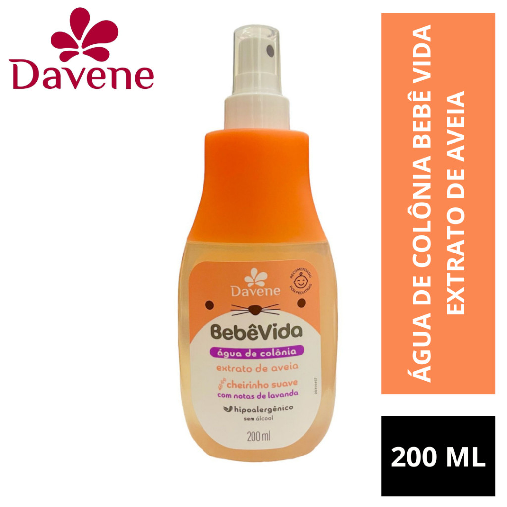 Água de Colônia Bebê Vida Extrato de Aveia Cheirinho Suave Com Notas de Lavanda Vegano 200 ML Davene