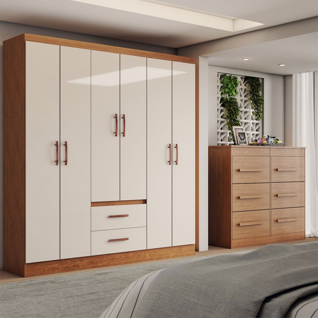 Guarda-Roupa Solteiro Europa 6 Portas 2 Gavetas e Cômoda 6 Gavetas - Panorama Móveis em Oferta na Shopee
