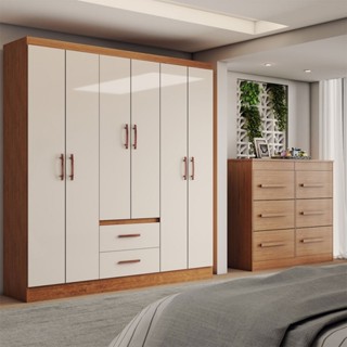 Guarda-Roupa Solteiro Europa 6 Portas 2 Gavetas e Cômoda 6 Gavetas - Panorama Móveis em Oferta na Shopee