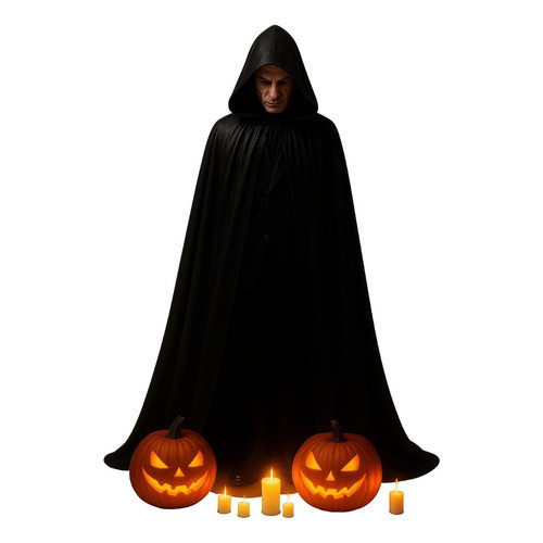 Capa De Bruxa Vampiro Preto Drácula Halloween Capuz Adulto