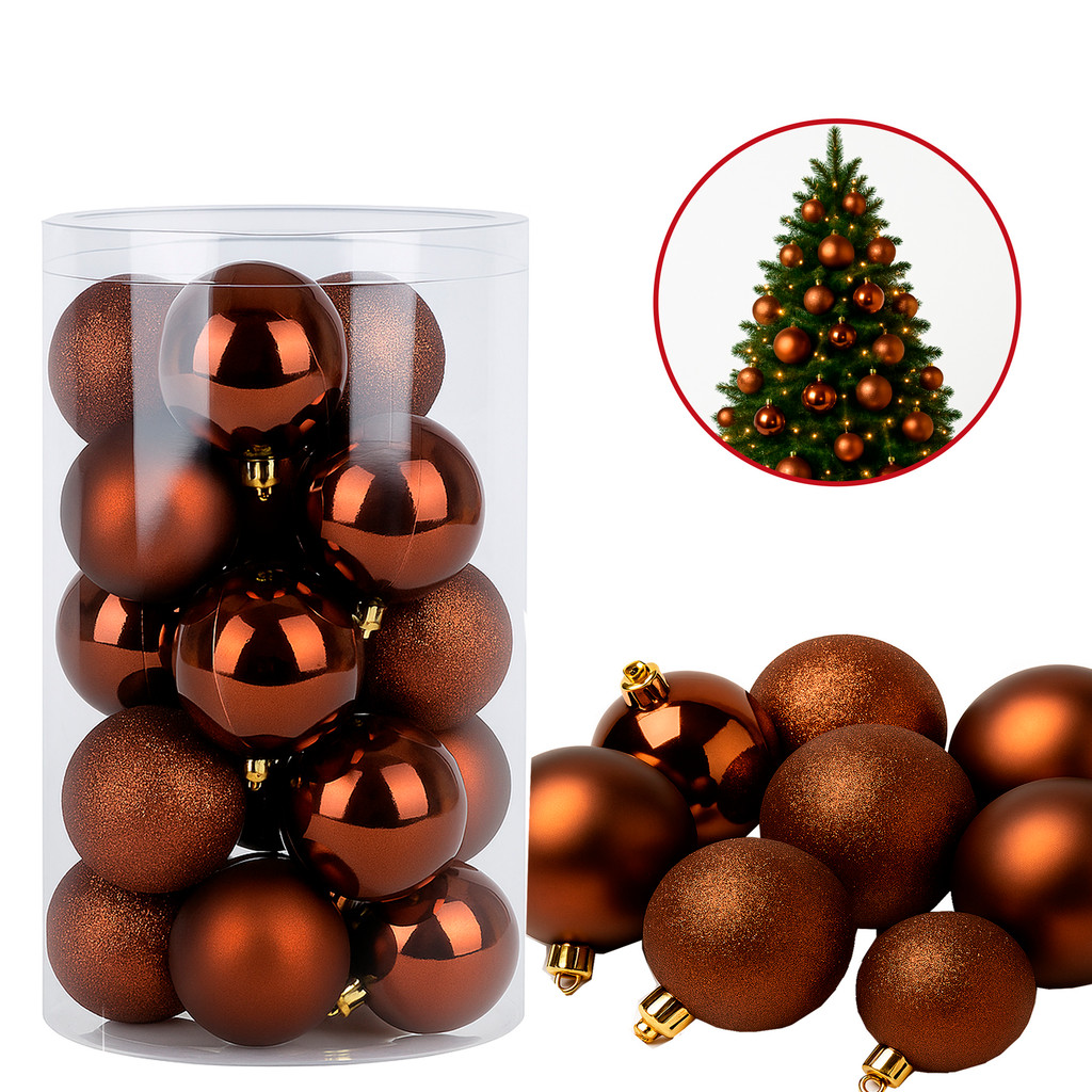 POTE 20 BOLAS 6CM MISTA FOSCA / BRILHANTES / GLITTER - MARROM