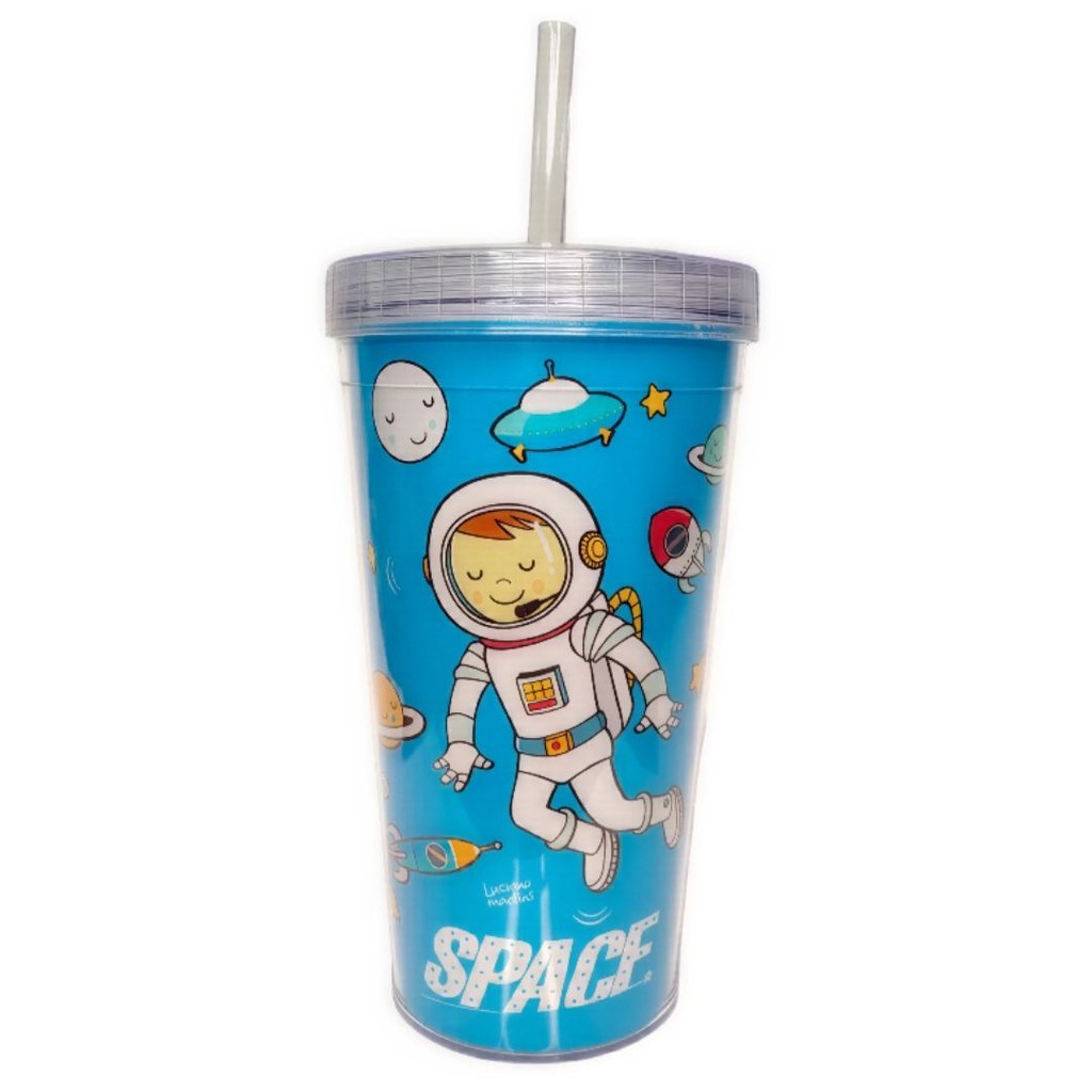 Copo Space Com Canudo 750ML Presente Café  Água Astronauta Personalizado