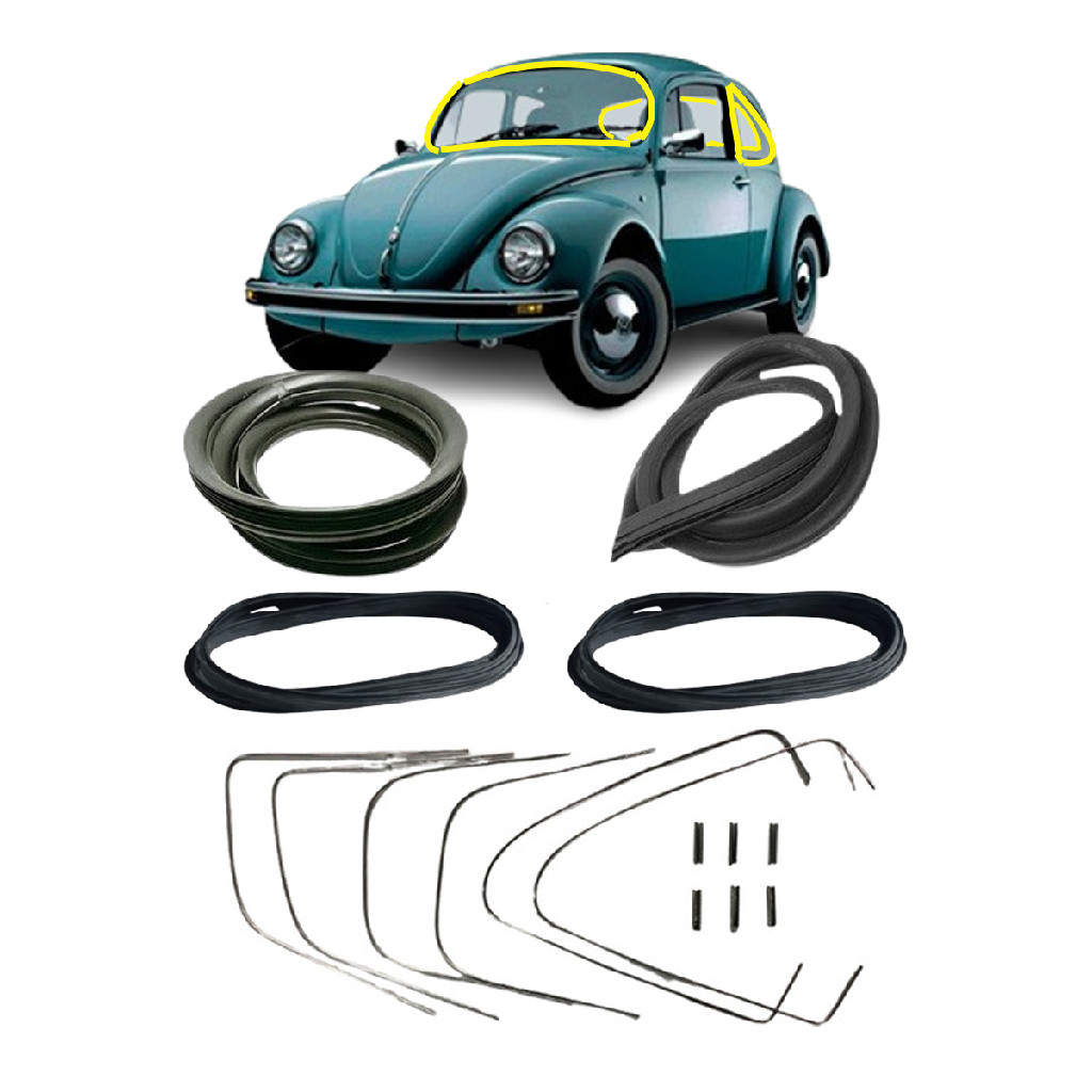 Kit Borracha Vidro Parabrisa Vigia E Lat Movel Fusca C/Friso
