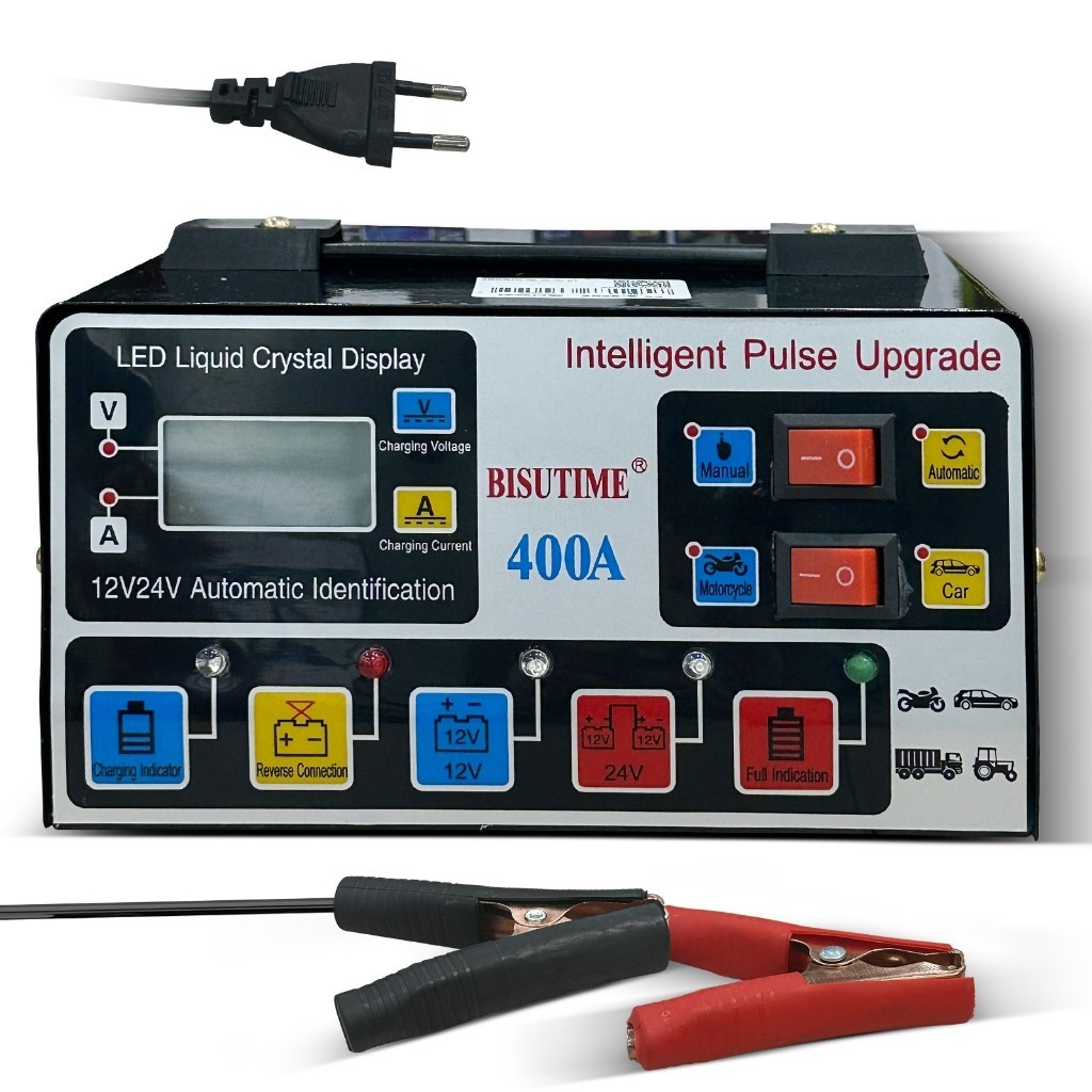 Carregador de Bateria BISUTIME BS-5208 12V/24V 8A Inteligente com Reparo por Pulso e LCD em Oferta na Shopee