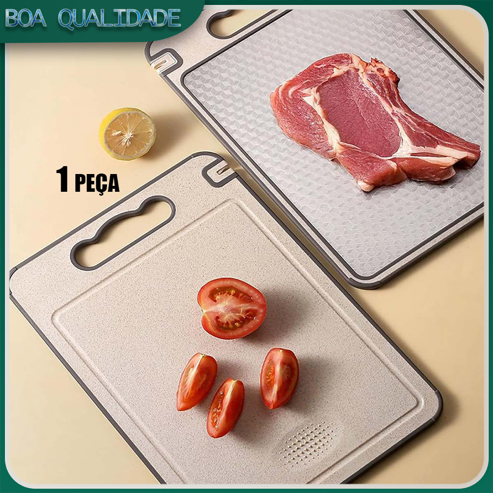 Tábua de Corte Dupla Face Premium de Titânio Aço Inox de Grau Alimentício para Cozinha e BONS