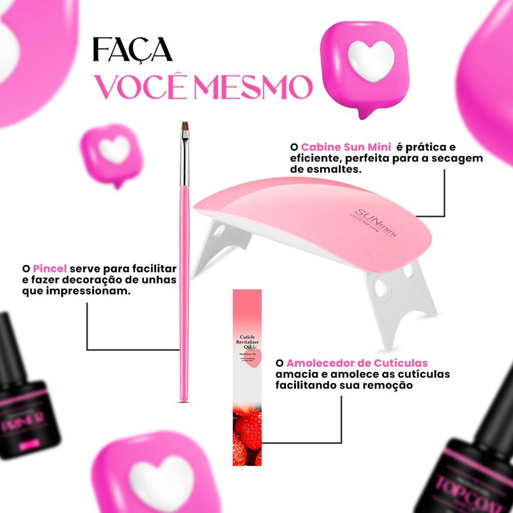 Kit Polygel Alongamento De Unha + Molde F1 + Lixa + Top Coat + Primer + Cabine Sun Mini  Poligel Alongamento Unhas