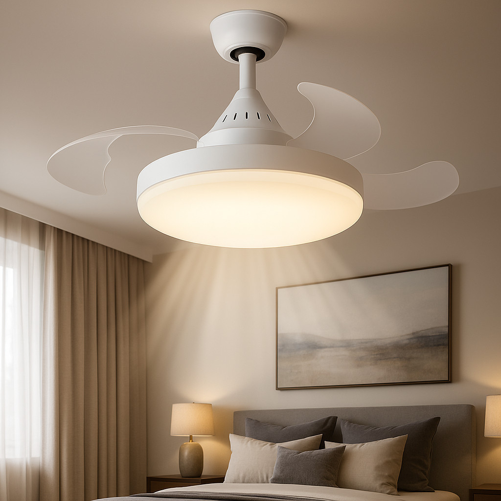 Ventilador De Teto Retrátil 120W Forte Lâmpada 3 Cores E27 Silencioso Bivolt Com Controle VT Economia 80% energia Quarto em Oferta na Shopee