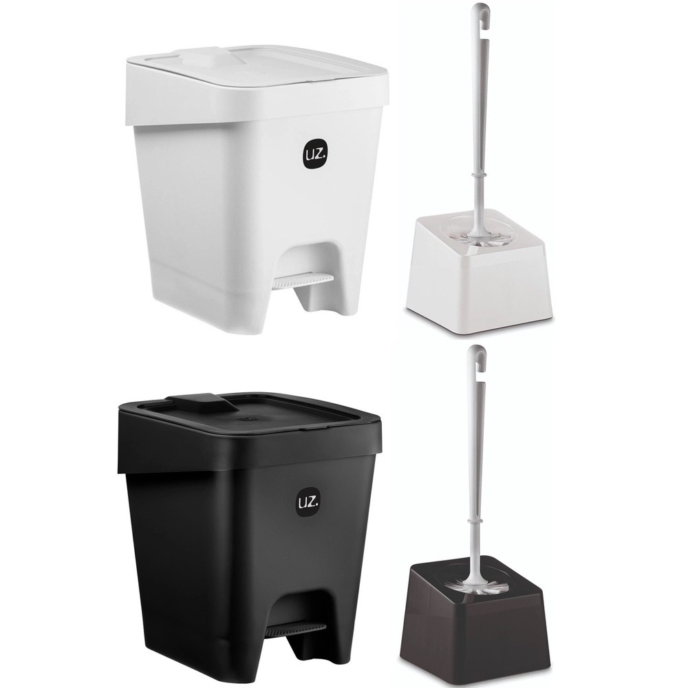 Kit Lixeira para Banheiro e Escova Sanitária C/Suporte - Lixeira Slim 8 Litros C/Pedal UZ Utilidades