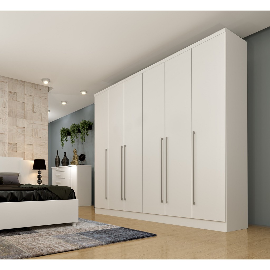 Guarda-Roupa Casal 6 Portas 8 Gavetas 270cm Sevilla Neve em Oferta na Shopee