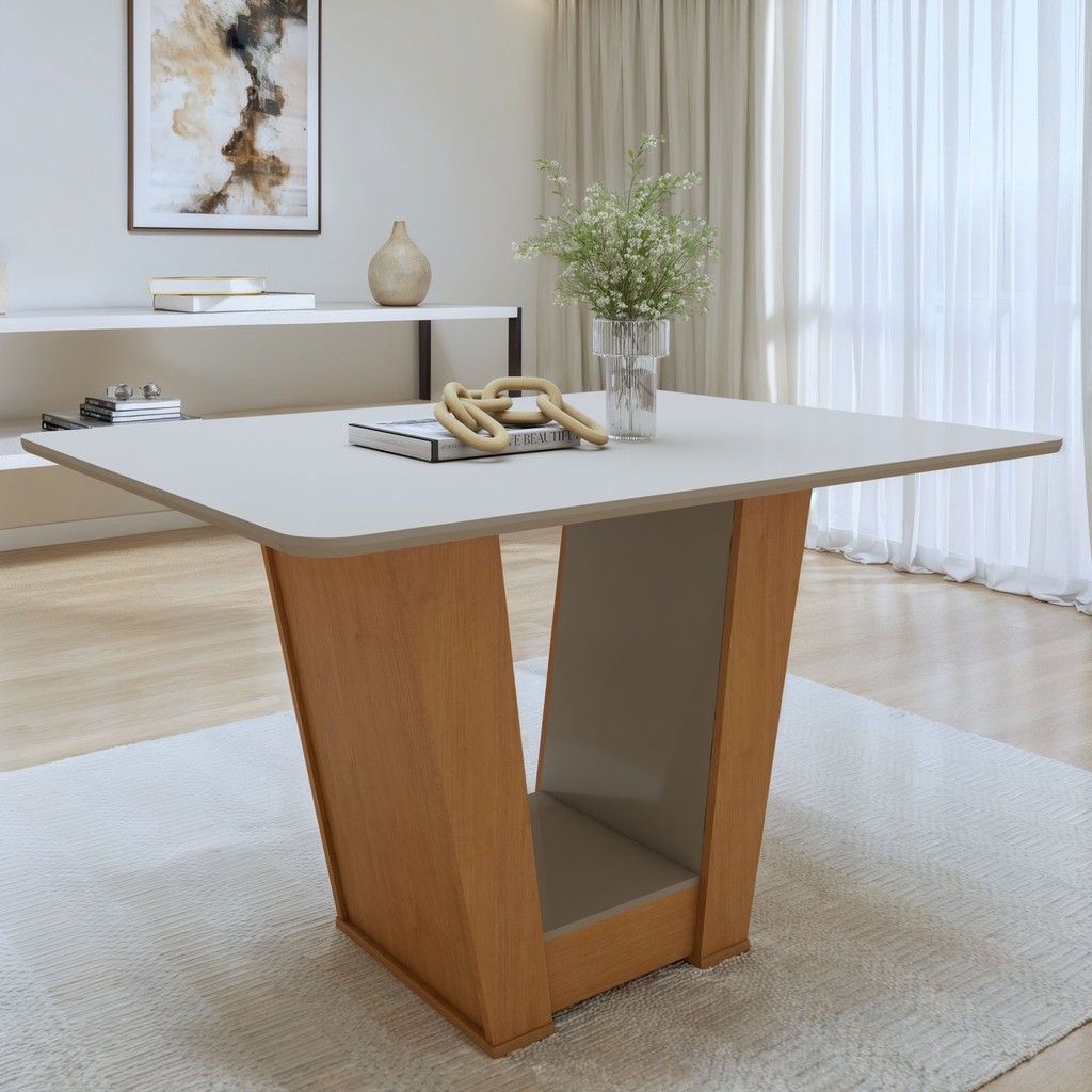 Mesa de Jantar 120x80cm Tampo MDF Apogeu  Amêndoa Clean/Off White em Oferta na Shopee