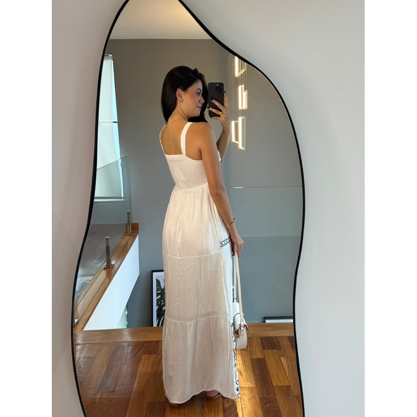 Vestido Feminino Cíntia Longo Elegante com Detalhes Dourados Lastex nas Costas Leve Sofisticado 38 ao 42