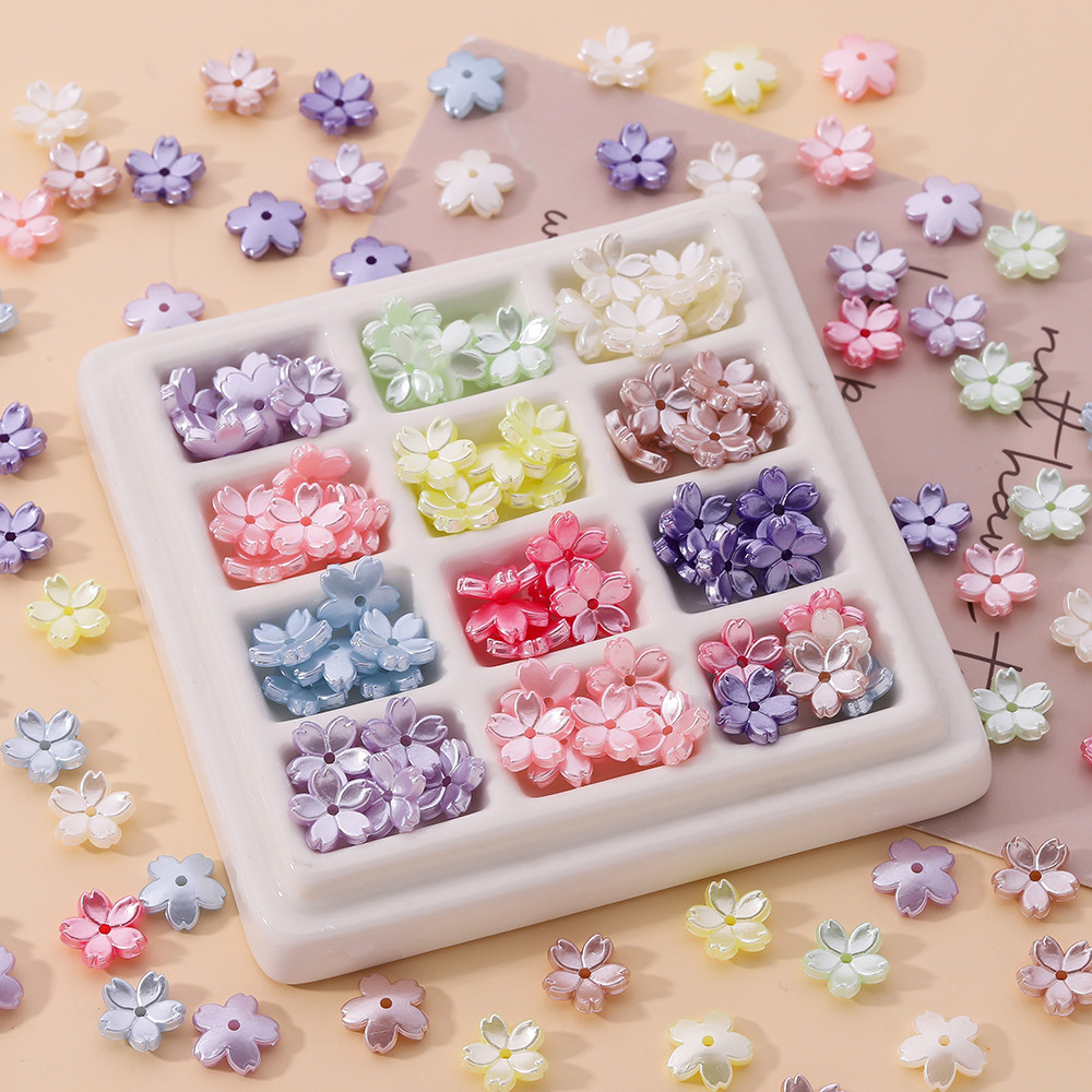 Kit 50 Miçangas Pérola ABS com Base em Formato de Flor 11mm Suporte para Flores em Joias e Braceletes DIY