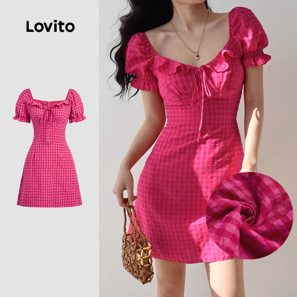 Lovito Vestido Casual Liso Com Cadarço E Zíper, Vestido De Verão/primavera Para Mulheres L133ED837 em Oferta na Shopee