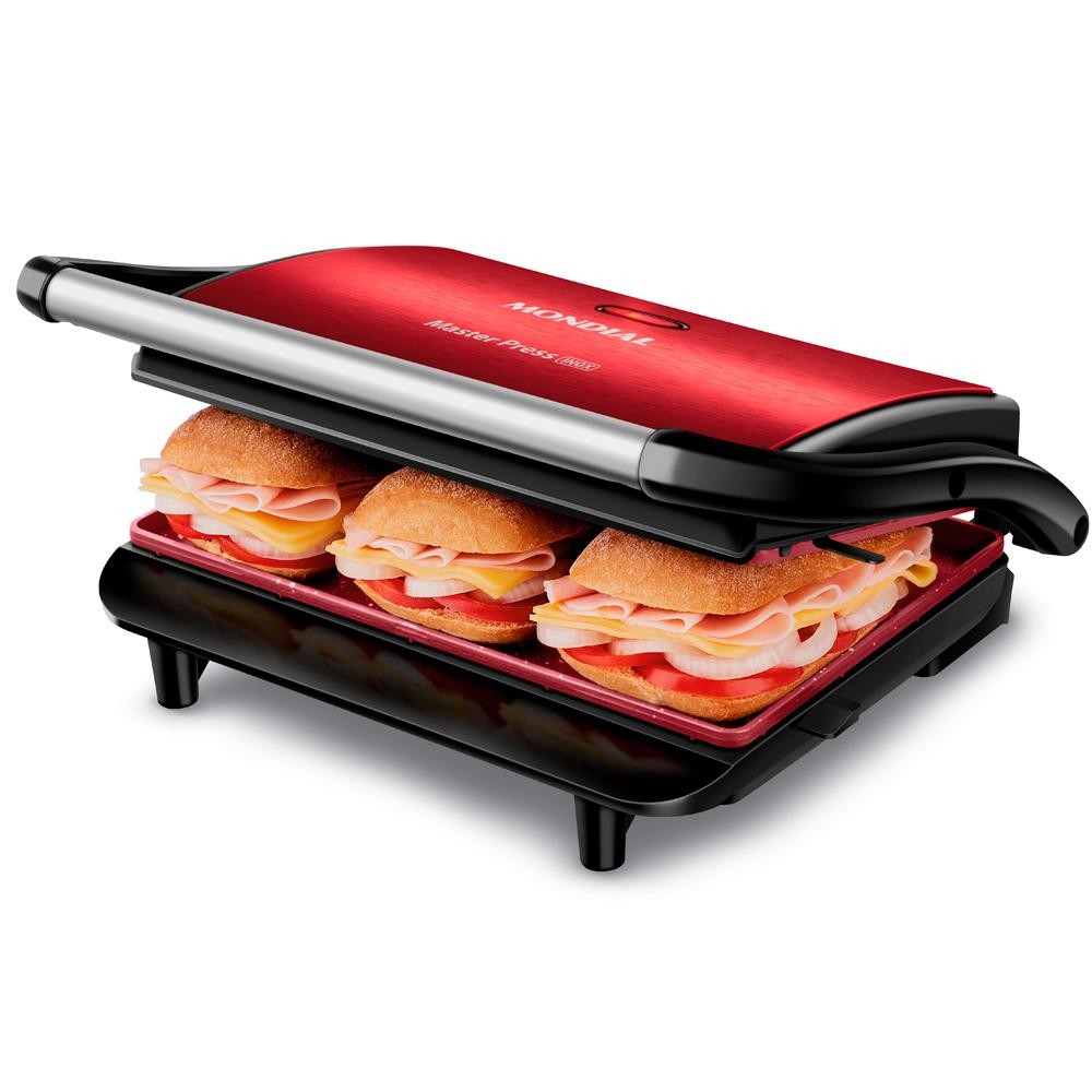 Press Grill Master Press Mondial Vermelho e Inox 1000W PG-01-RC