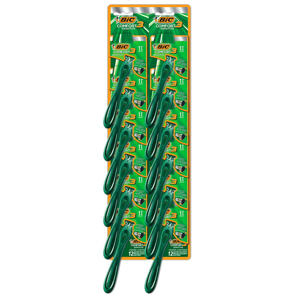 Barbeador descartável Confort3 Sensitive 12 unidades Bic em Oferta na Shopee