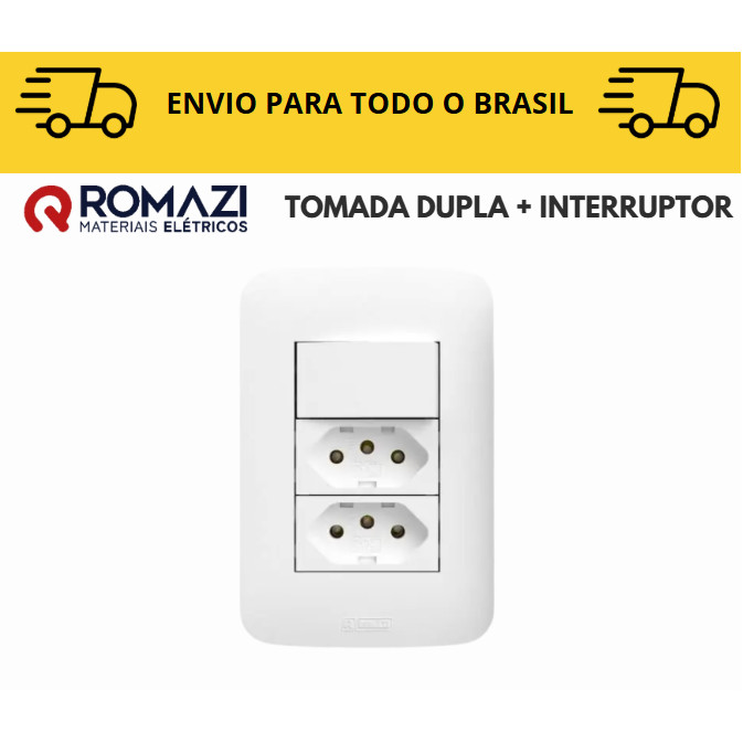 Tomada Dupla Com Interruptor linha canoa romazi / 10A / 20A / Paralelo / Tomada