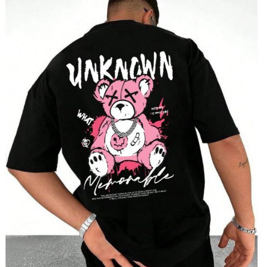 Camiseta Oversized Unissex Estampada Urso Rosa Unknown Streetwear Tendencia