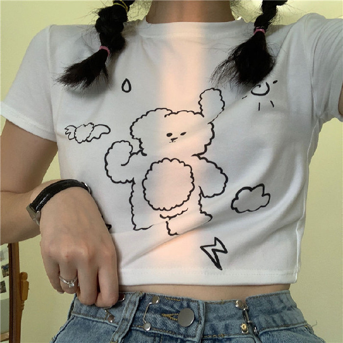 Verão em torno do pescoço All-Match fino-ajuste puro desejo genuíno ombro de manga curta camiseta feminina quente menina