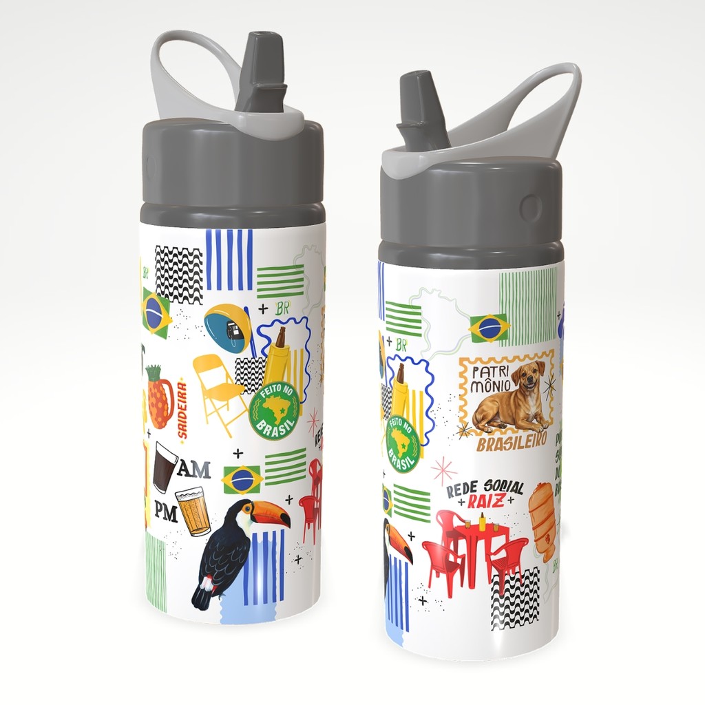 Squeeze Brasileiridades Brasil Alumínio 600ml Com Canudo e Bico Retrátil Presente Criativo – JURO