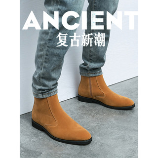 Zíper Chelsea botas masculinas de couro genuíno botas de Cowboy botas curtas Retro estilo britânico na moda camurça High