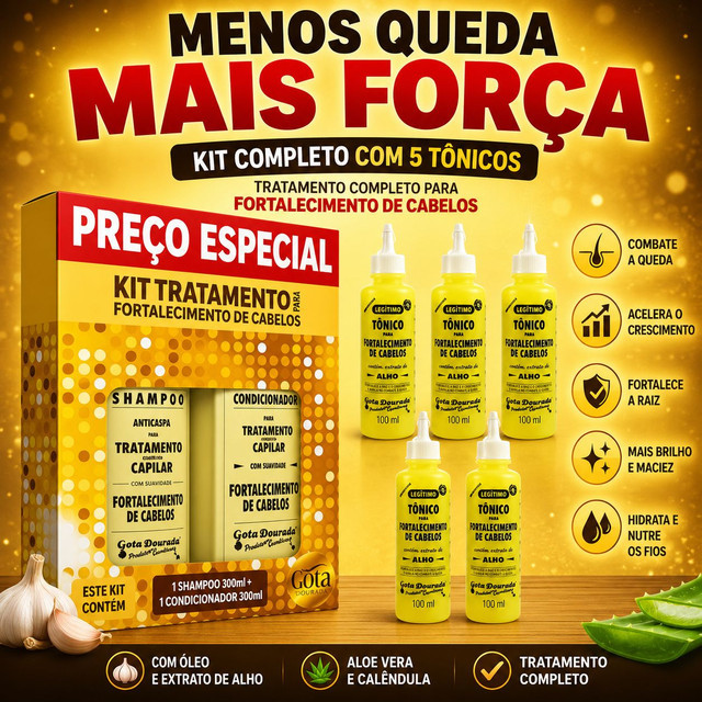 Kit Gota Dourada Shampoo Cond 300ml + 5 Tônicos Antiqueda