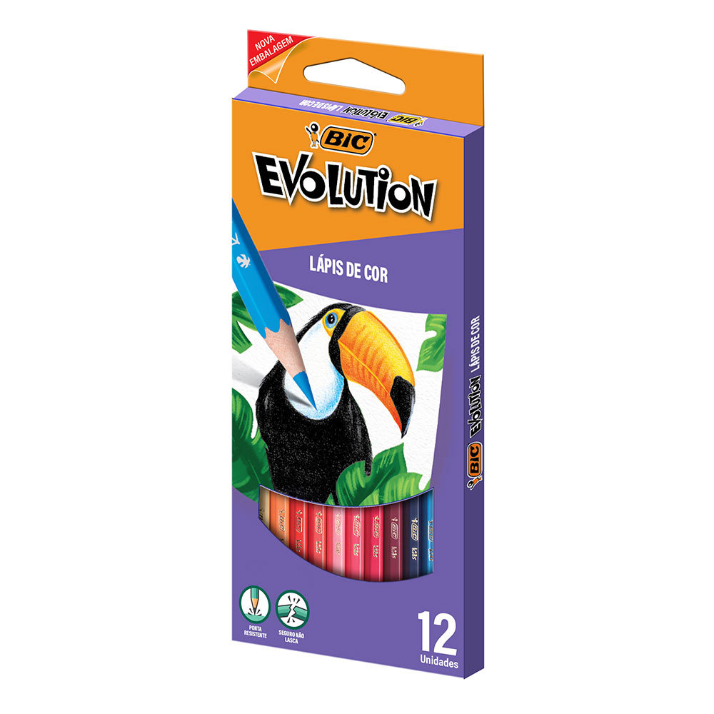 Lápis de cor 12 cores Evolution Sextavado Bic
