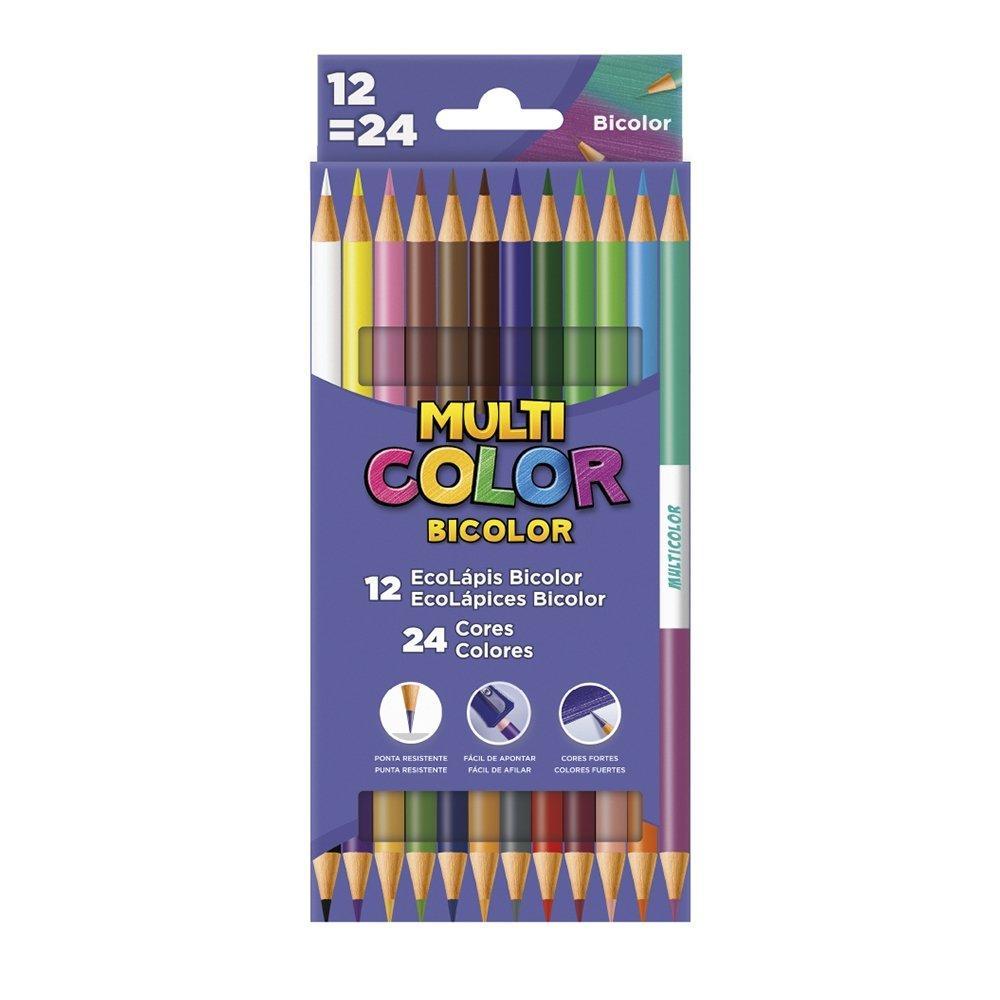 Lápis De Cor Multicolor Bicolor - 12 Embalagens com 12 Lápis com 24 Cores